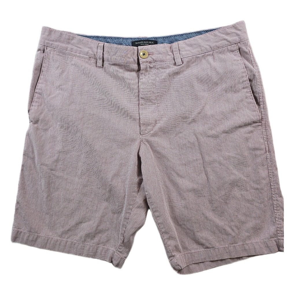 Banana Republic Aiden Shorts Mens 34 Red White Striped Cotton Aiden Short